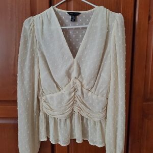 New Look Ivory Textured V-Neck Blouse